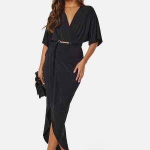 John Zack Kimono Sleeve Rouch Dress Black XS (UK8)