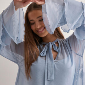 Nelly - Blå - Frill Mesh Blouse