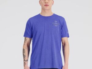 New Balance Herre T-shirt Str. S - Blå med Reflekser, Komfortabel og Åndbar til Løb