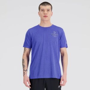 New Balance Herre T-shirt Str. S - Blå med Reflekser, Komfortabel og Åndbar til Løb