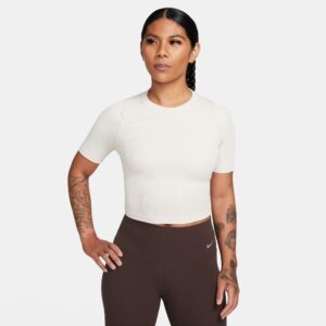 Nike Drifit Zenvy Rib Cropped Tshirt Dame L Hvid