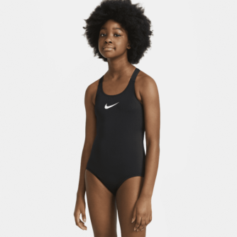 Nike Essential-badedragt med bryderryg i ét stykke til st⌀rre b⌀rn (piger) - sort