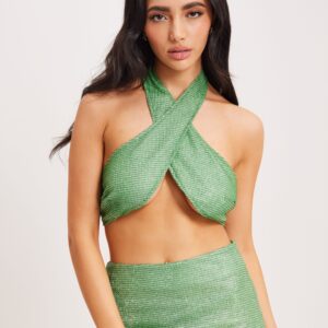 Noisy May - Gr⌀n - Nmglitter Cross Halterneck Top