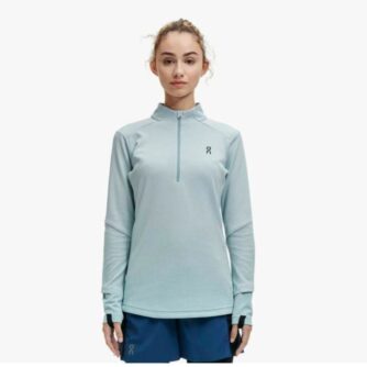 ON Running Climate Shirt Str. XL - Blå Løbetrøje til Dame med Lommer & Optimal Bevægelsesfrihed