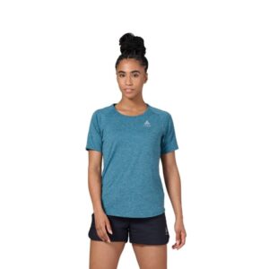 Odlo Run Easy T-shirt, XS, Dame - Kortærmet Crew Neck, Blå med Reflekser