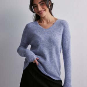Only - Blå - Onlcamilla V-Neck L/S Pullover Knt