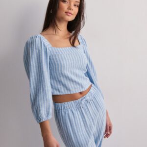 Only - Blå - Onlcaro 3/4 Bal Linen Smock Top Cc