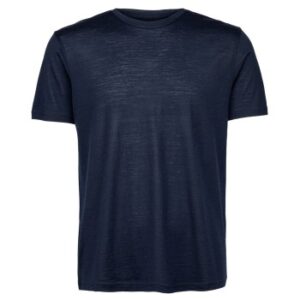 Panos Emporio Wool Tencel Short Sleeve Top Marineblå Small Herre