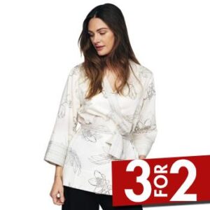 Pierre Robert X Jenny Skavlan Cotton Lounge Kimono Hvid Mønster L/XL Dame