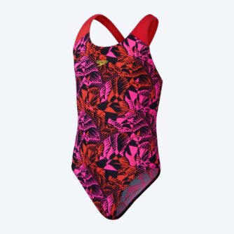 Speedo badedragt til piger - Allover Digital Splashback - Rød/pink
