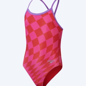 Speedo badedragt til piger - Allover Digital V-Back - Rød/lyserød