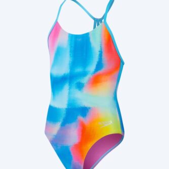 Speedo badedragt til piger - Allover Lane Line Back - Blå/multi