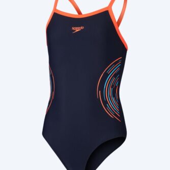 Speedo badedragt til piger - Plastisol Placement Muscleback - Mørkeblå/orange