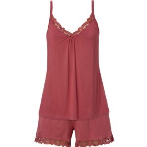 Trofe Boxer Pyjama Rød/Brun viskose Small Dame