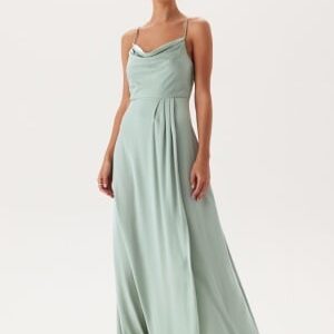 Bubbleroom Occasion Waterfall Slit Satin Gown Dusty green 36
