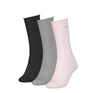 Calvin Klein Strømper 3P Emma Roll Top Crew Socks Rosa/Grå Strl 37/41 Dame