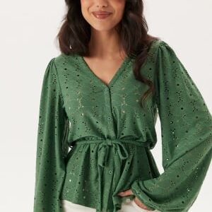 Happy Holly Soft Broderie Anglaise Top Green 32/34