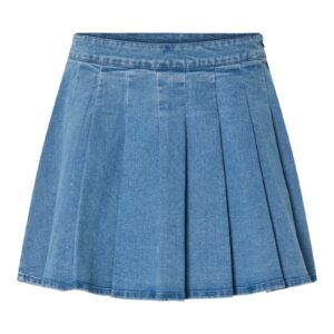 Pieces - Nederdel - Silje MW Plissé Mini Denim Skirt - Light Blue Denim