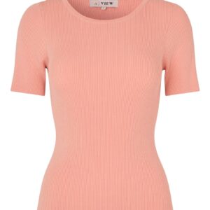 A-View - T-shirt - Rib Knit Short Sleeve Top - Peach