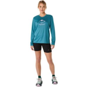 Asics Fujitrail Logo LS Top Str. L Blå Dame - Letvægts Trøje til Trailrunning