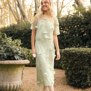 Bubbleroom Occasion 3D Floral Straight Ankle Skirt Light green XS