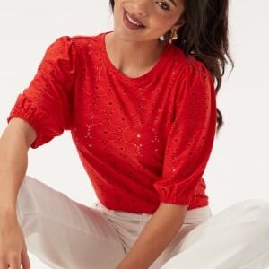 Happy Holly Broderie Anglaise Top Red 32/34