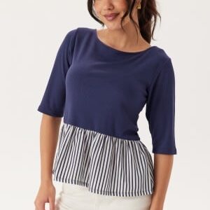 Happy Holly Fabric Mix Top Navy/Striped 32/34