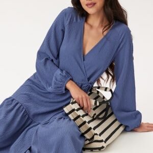 Happy Holly Jersey Structure Wrap Dress Blue 32/34