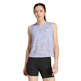 adidas Own The Run AOP Top Str. L Blå - Letvægts Singlet til Løb for Damer