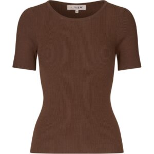 A-View - T-shirt - Rib Knit Short Sleeve Top - Brown (Levering midt april)