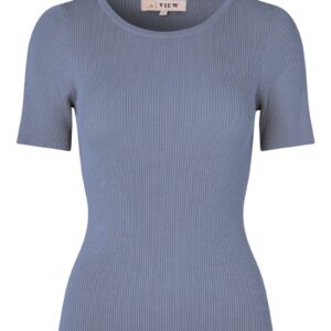 A-View - T-shirt - Rib Knit Short Sleeve Top - Dusty blue
