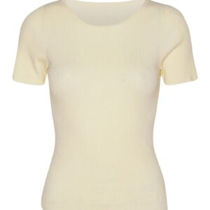 A-View - T-shirt - Rib Knit Short Sleeve Top - Pale yellow
