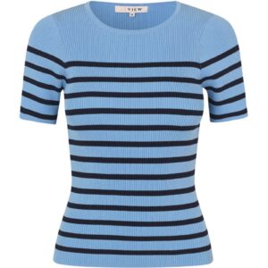 A-View - T-shirt - Rib Stripe Short Sleeve Top - Blue/Navy
