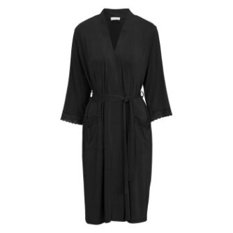 Damella Viscose Plain Lace Robe Sort viskose Small Dame