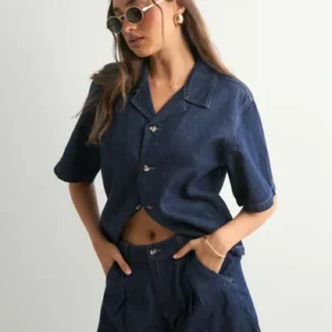 Only - Blå - Onlellis Loose Pleated Shorts Dnm A