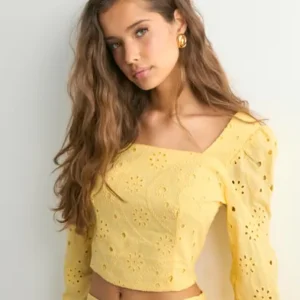 Vero Moda - Gul - Vmpanille Ls Cropped Top Wvn