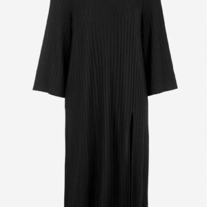 Ribbet jerseykjole med høj slids