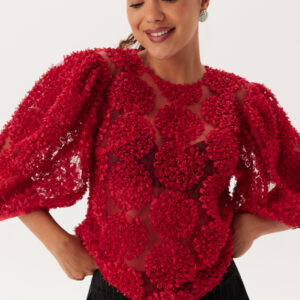 3D Flower Puff Sleeve Blouse