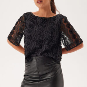 3D Flower Short Sleeve Blouse
