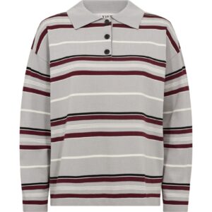 A-View - Bluse - Polo Long Sleeve Stripe Knit Blouse - Grey/Off white (Levering slut juli)