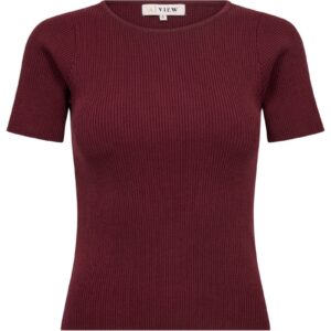 A-View - T-shirt - Rib Knit Short Sleeve Top - Burgundy (Levering slut juli)