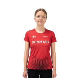 Craft Dame Danmark Tee - Let & Åndbar Løbe T-shirt, Str. S, Dansk Flag, Perfekt til Løb