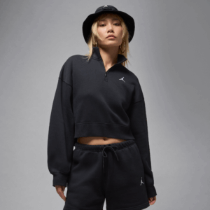 Jordan Brooklyn Fleece-trøje med 1/4 lynlås til kvinder - sort