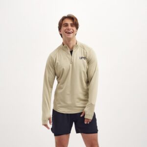 LIPATI Moderate Half Zip Langærmet T-shirt til Løb - Elm, Ideel til Mænd og Kvinder, Komfortabel og Åndbar.