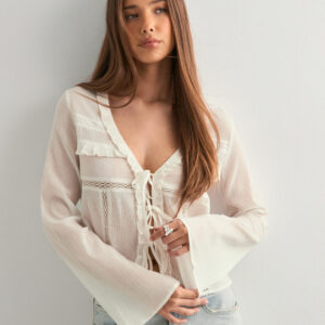 Nelly - Hvid - Lace Insert Blouse