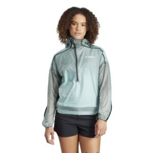 adidas AGR Pro WW Jakke Dame L - Vandtæt, Letvægts Regnjakke med Reflekser, Blå