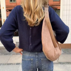 Nelly - Blå - Back V-neck Knit Cardigan