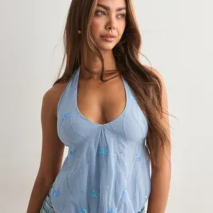 Nelly - Blå - Embellished Halterneck Top
