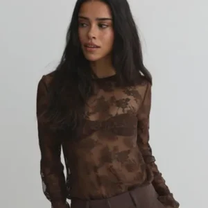 Nelly - Brun - Rose Lace Blouse Top