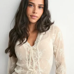 Nelly - Beige - Delicate Lace LS Top